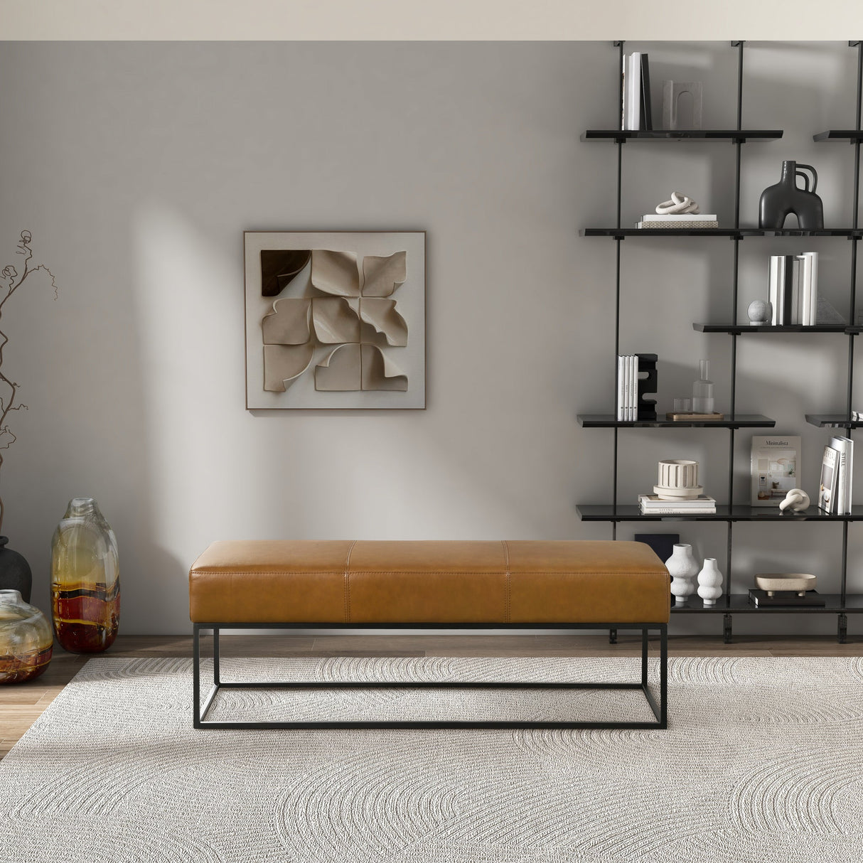 Odessa Tan Leather Bench from Midinmod - Luna Furniture