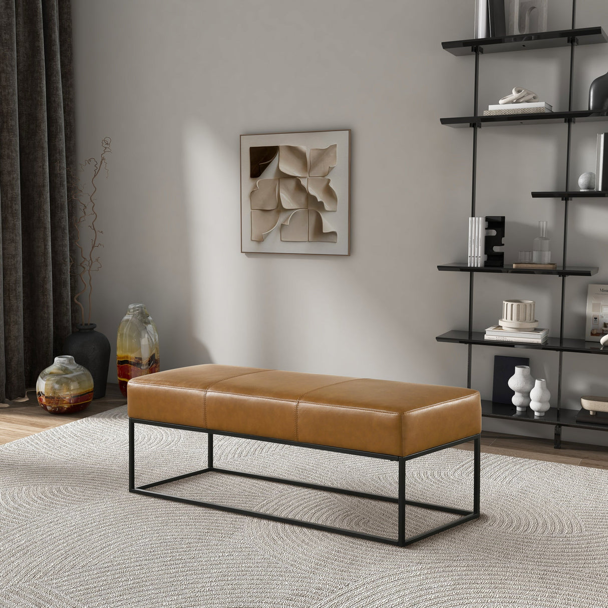 Odessa Tan Leather Bench from Midinmod - Luna Furniture