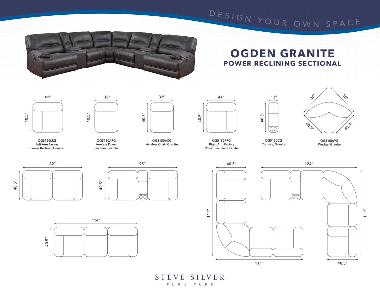 Ogden Granite 6-Piece Power Sectional from Steve Silver - Luna Furniture