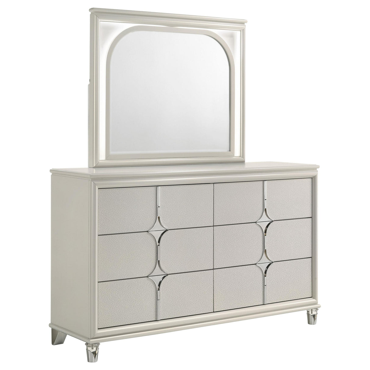 Olivia Pearl White 6-Drawer Dresser and LED Mirror from Coaster - Luna Furniture