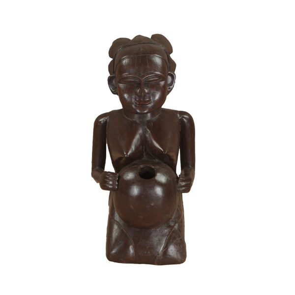 Assorted Wooden Statue of a Woman with Bowl