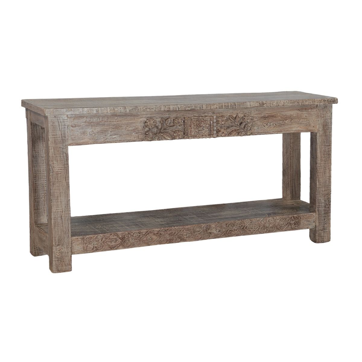 Hand Carved Wooden Console Table With Bottom Shelf from Home Trends & Design - Luna Furniture