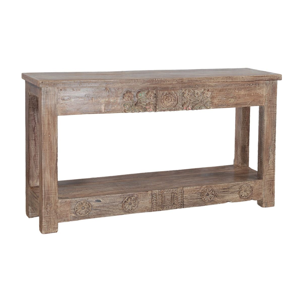 Wooden Console Table With Carved Detailing and Bottom Shelf from Home Trends & Design - Luna Furniture