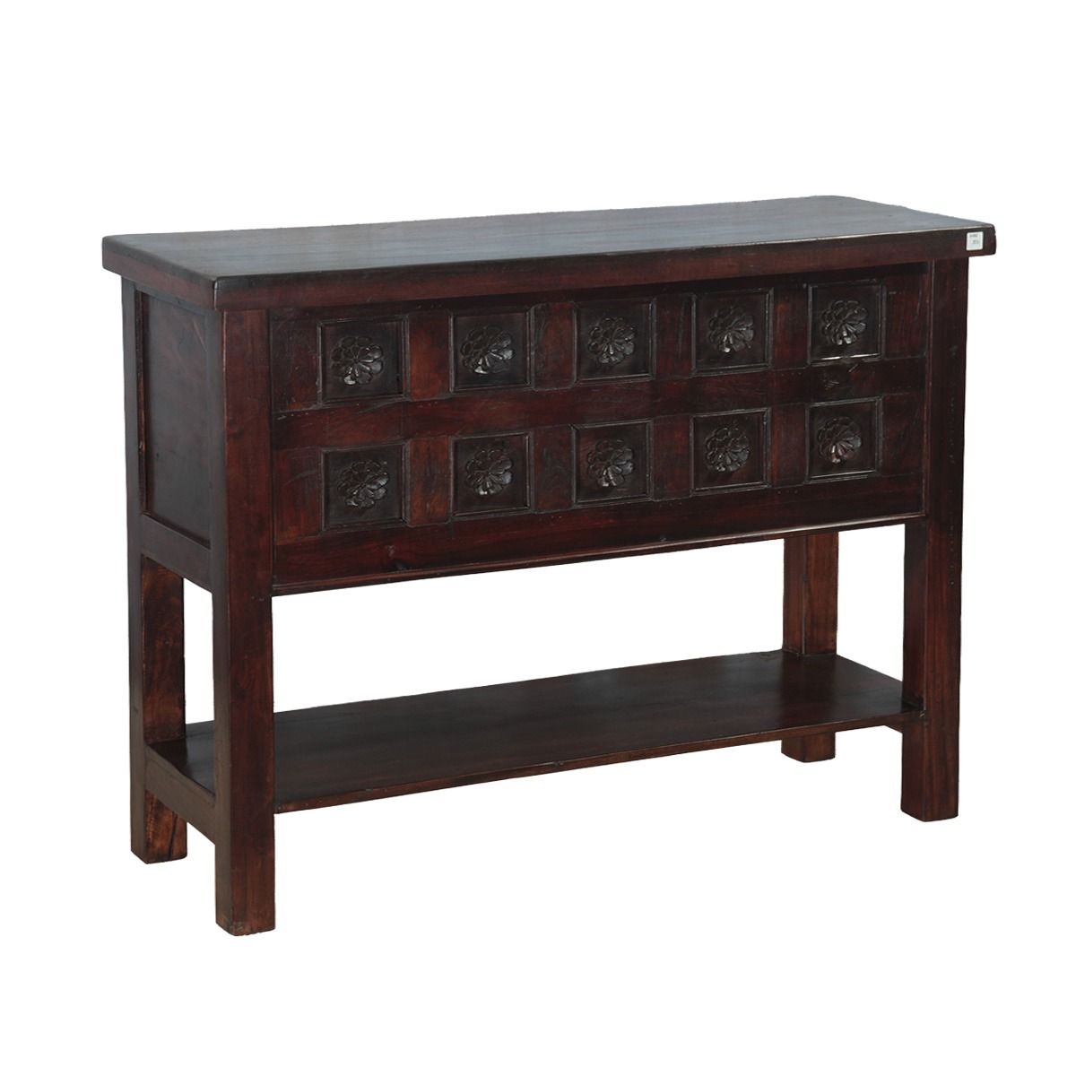 Hand Carved Wooden Console Table With Bottom Shelf from Home Trends & Design - Luna Furniture