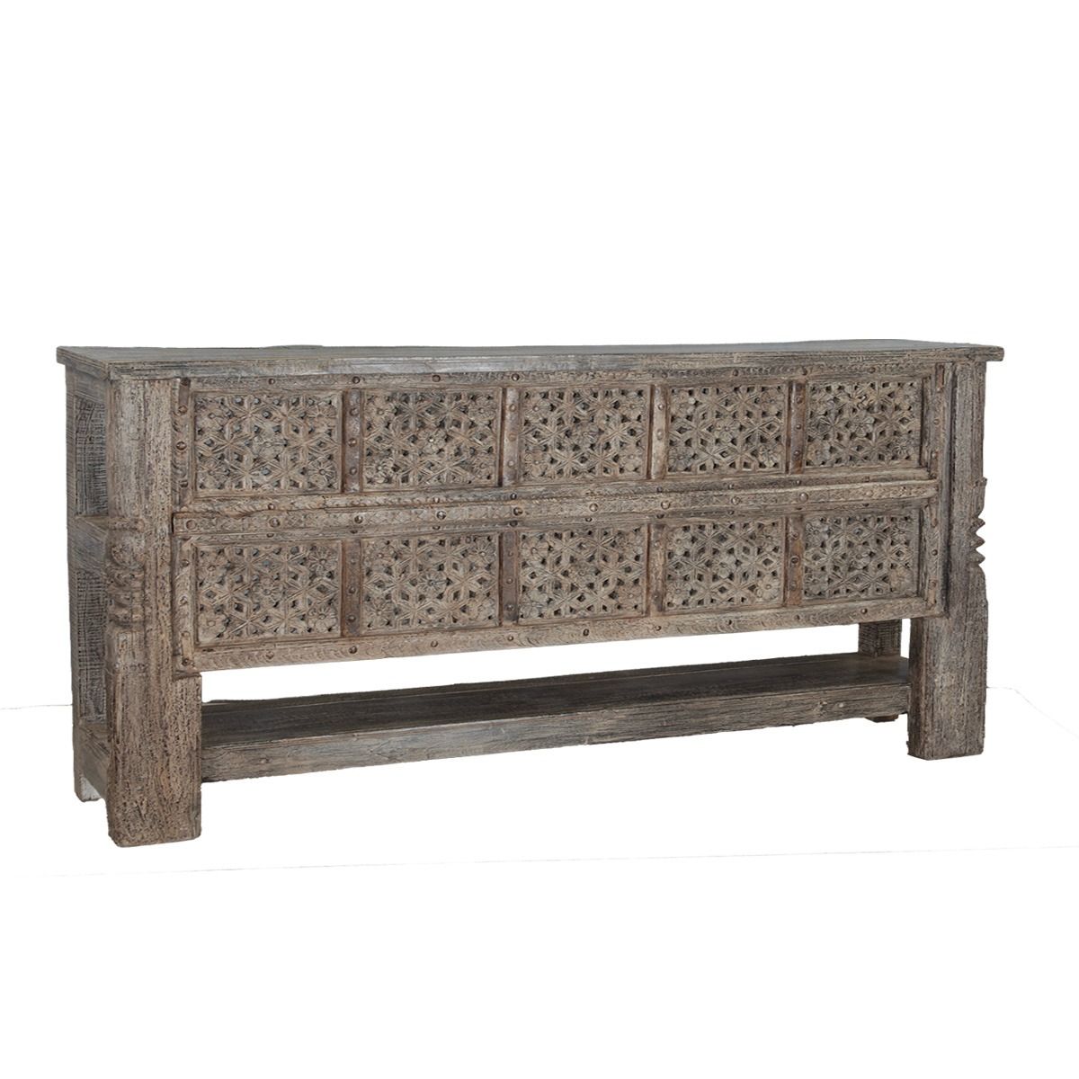 Carved Solid Wood Console Table With Bottom Shelf from Home Trends & Design - Luna Furniture