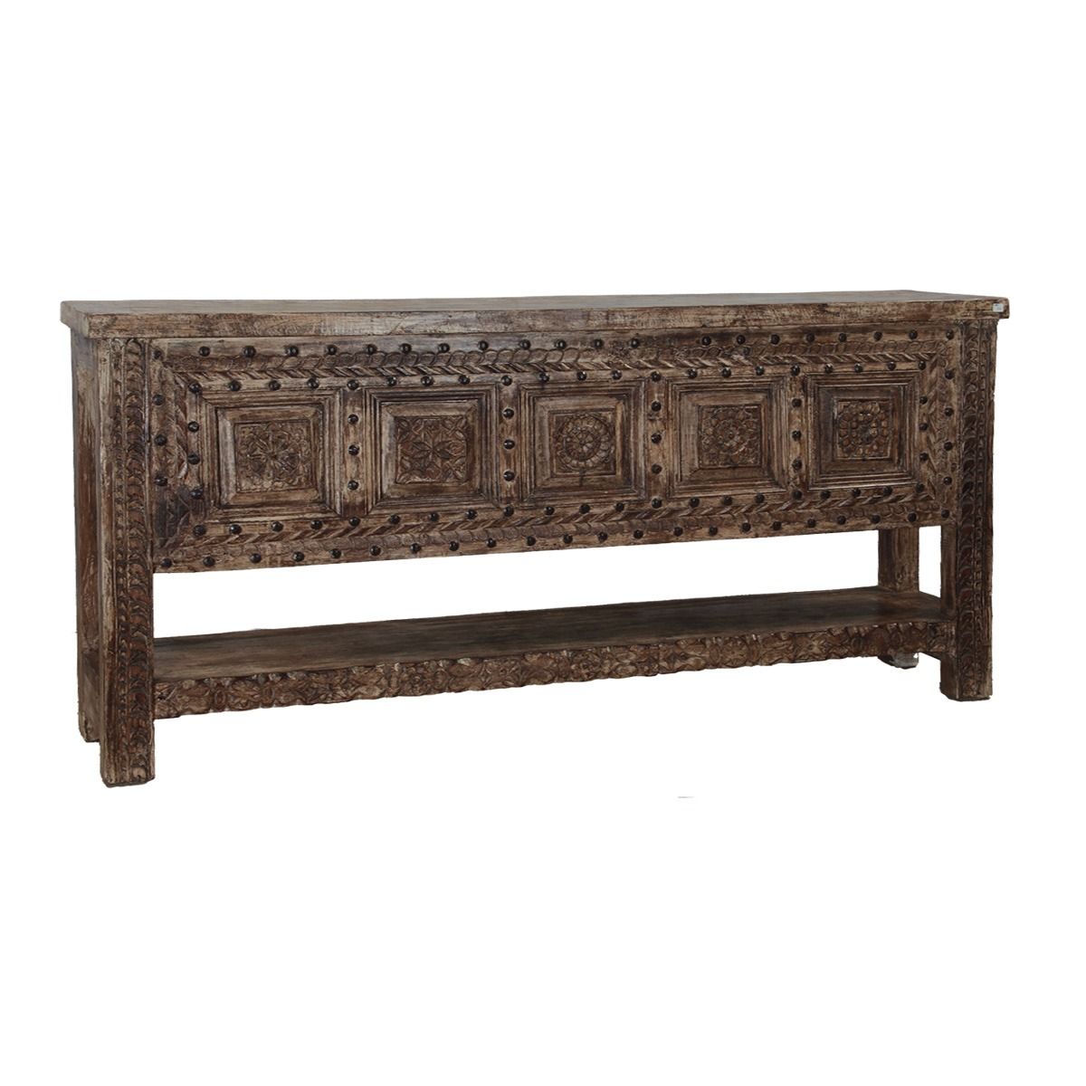 Hand Carved Wooden Door Console Table With Shelf from Home Trends & Design - Luna Furniture