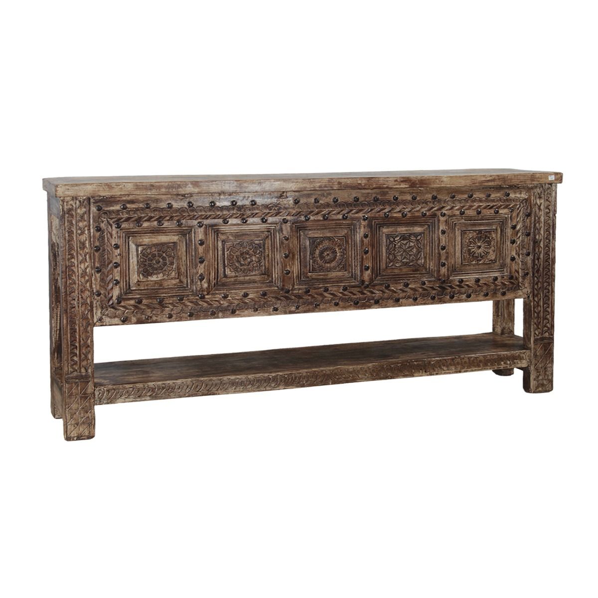Wooden Door Console Table With Carved Detailing and Bottom Shelf from Home Trends & Design - Luna Furniture