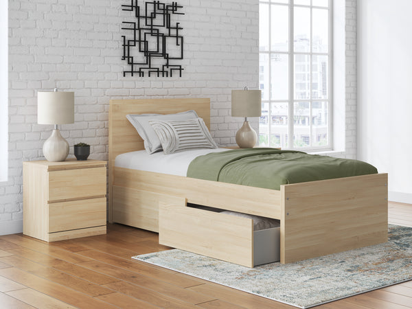 Onita Natural Twin Panel Platform Bed with 1 Side Storage