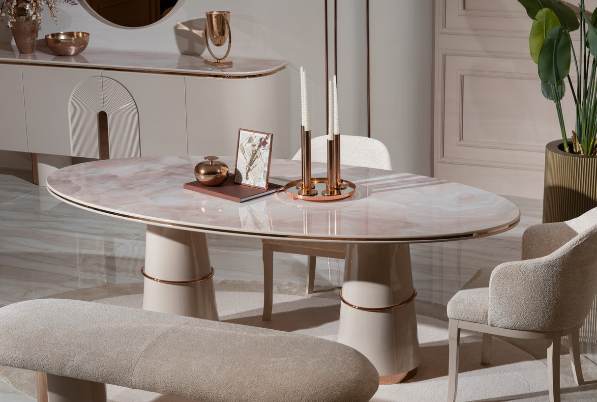 Opulenze Cream and Rose Gold Dining Set from Luna Luxury - Luna Furniture