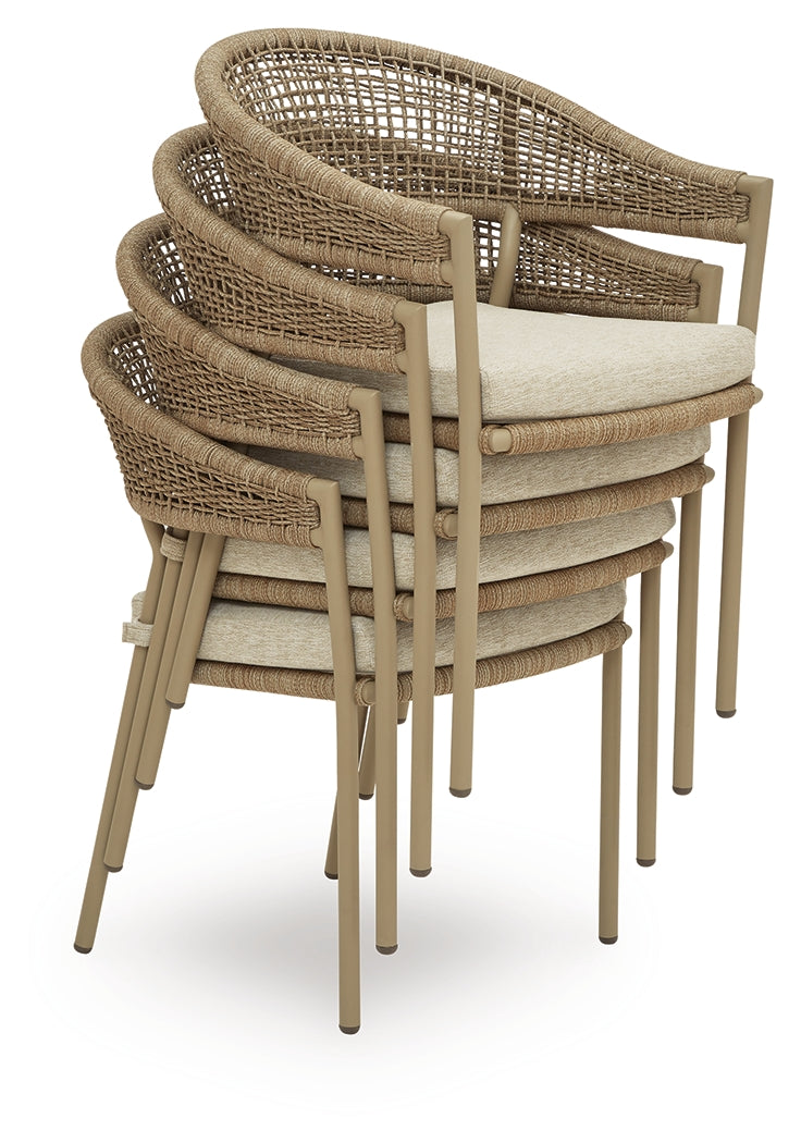 Orchard Beach Beige Outdoor Arm Chair with Cushion (Set of 4) from Ashley Furniture - Luna Furniture