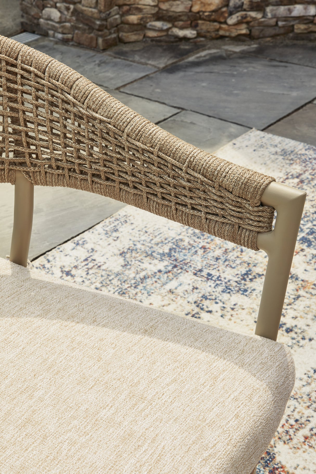 Orchard Beach Beige Outdoor Arm Chair with Cushion (Set of 4) from Ashley Furniture - Luna Furniture