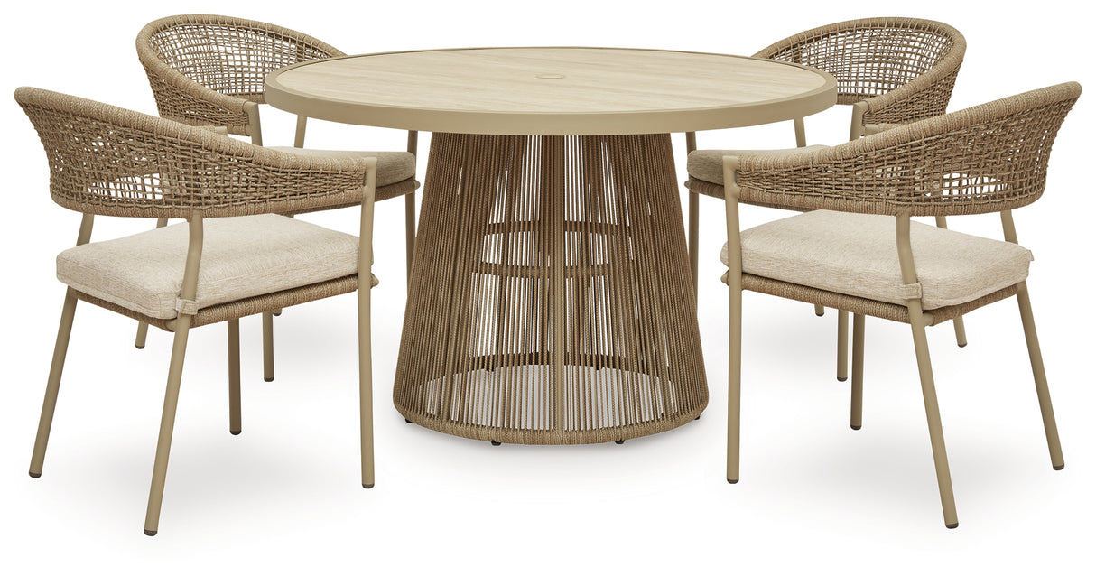 Orchard Beach Outdoor Dining Table and 4 Chairs in Beige from Ashley - Luna Furniture