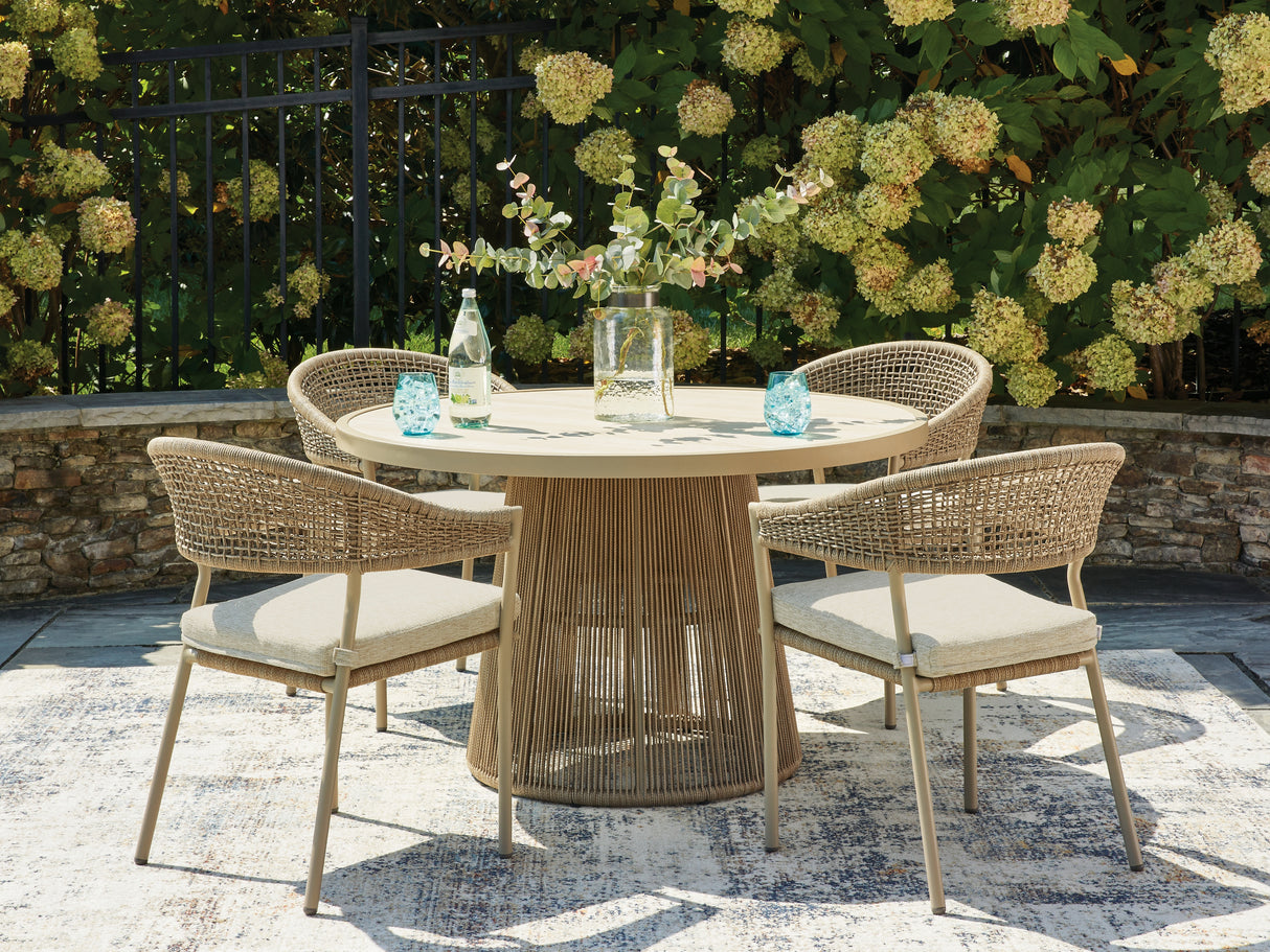 Orchard Beach Outdoor Dining Table and 4 Chairs in Beige from Ashley - Luna Furniture