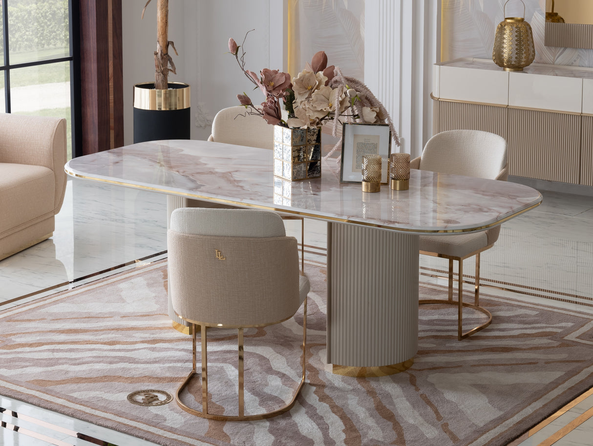 Orsino Beige and Gold Dining Set from Luna Luxury - Luna Furniture