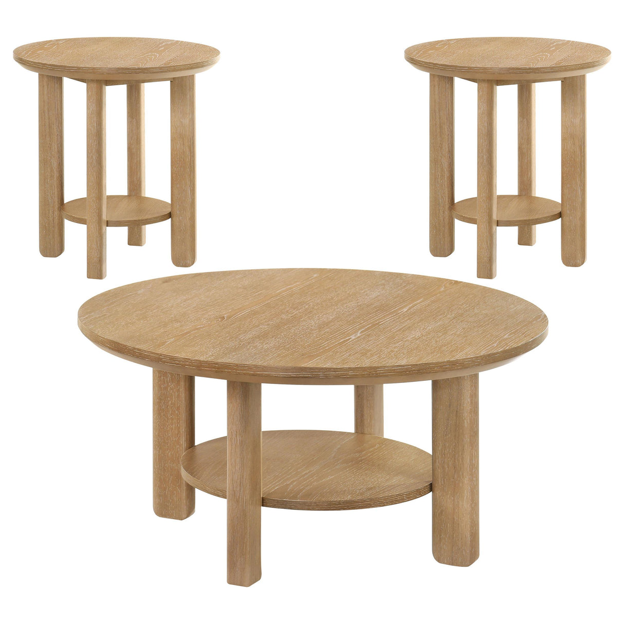 Ottowa Light Oak 3-Piece Round Wood Coffee Table Set from Coaster - Luna Furniture