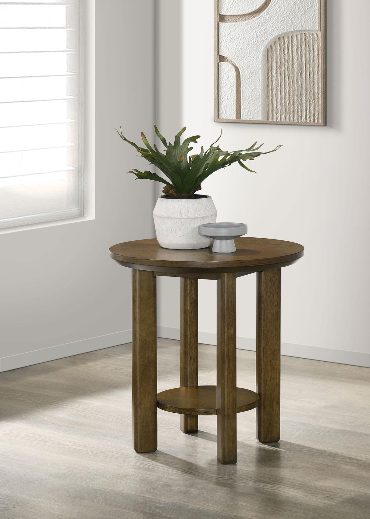 Ottowa Brown Round Wood Side End Table with Shelf from Coaster - Luna Furniture