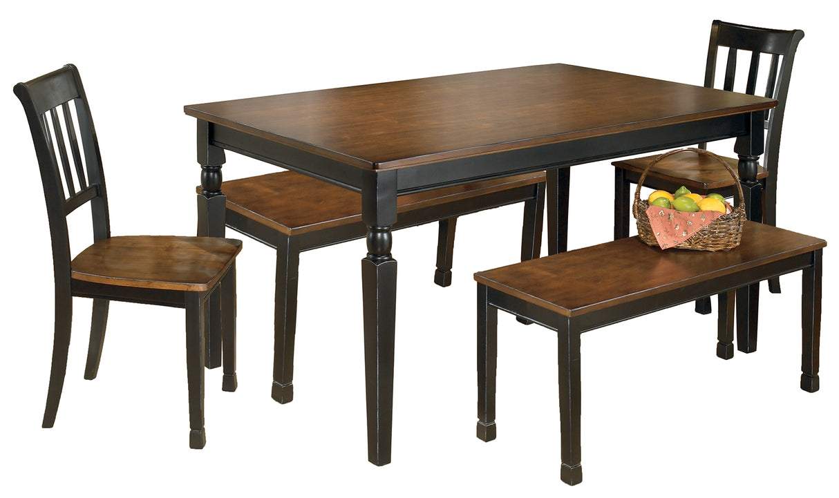 Owingsville Dining Table and 2 Chairs and 2 Benches in Black/Brown from Ashley - Luna Furniture