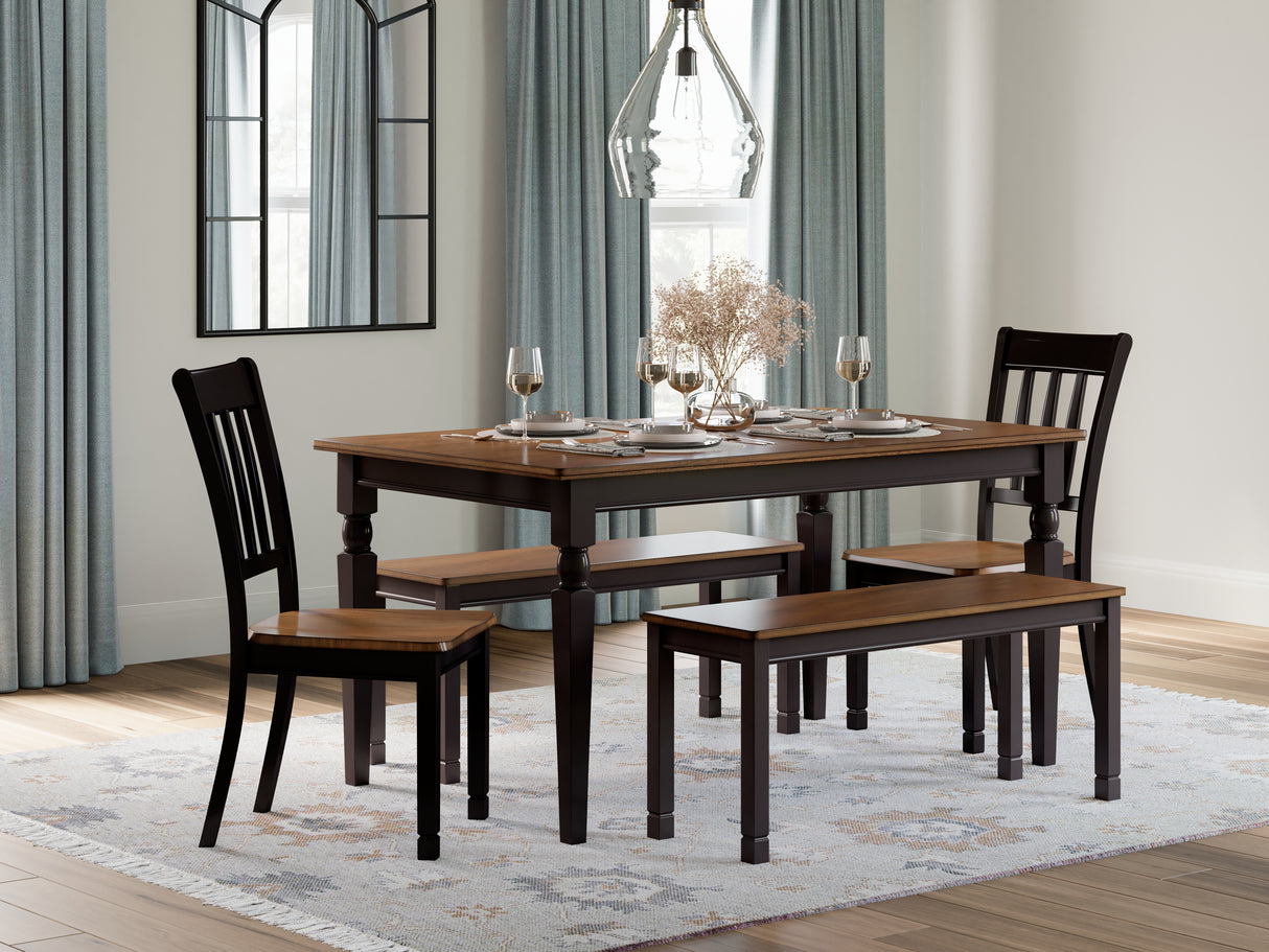 Owingsville Dining Table and 2 Chairs and 2 Benches in Black/Brown from Ashley - Luna Furniture