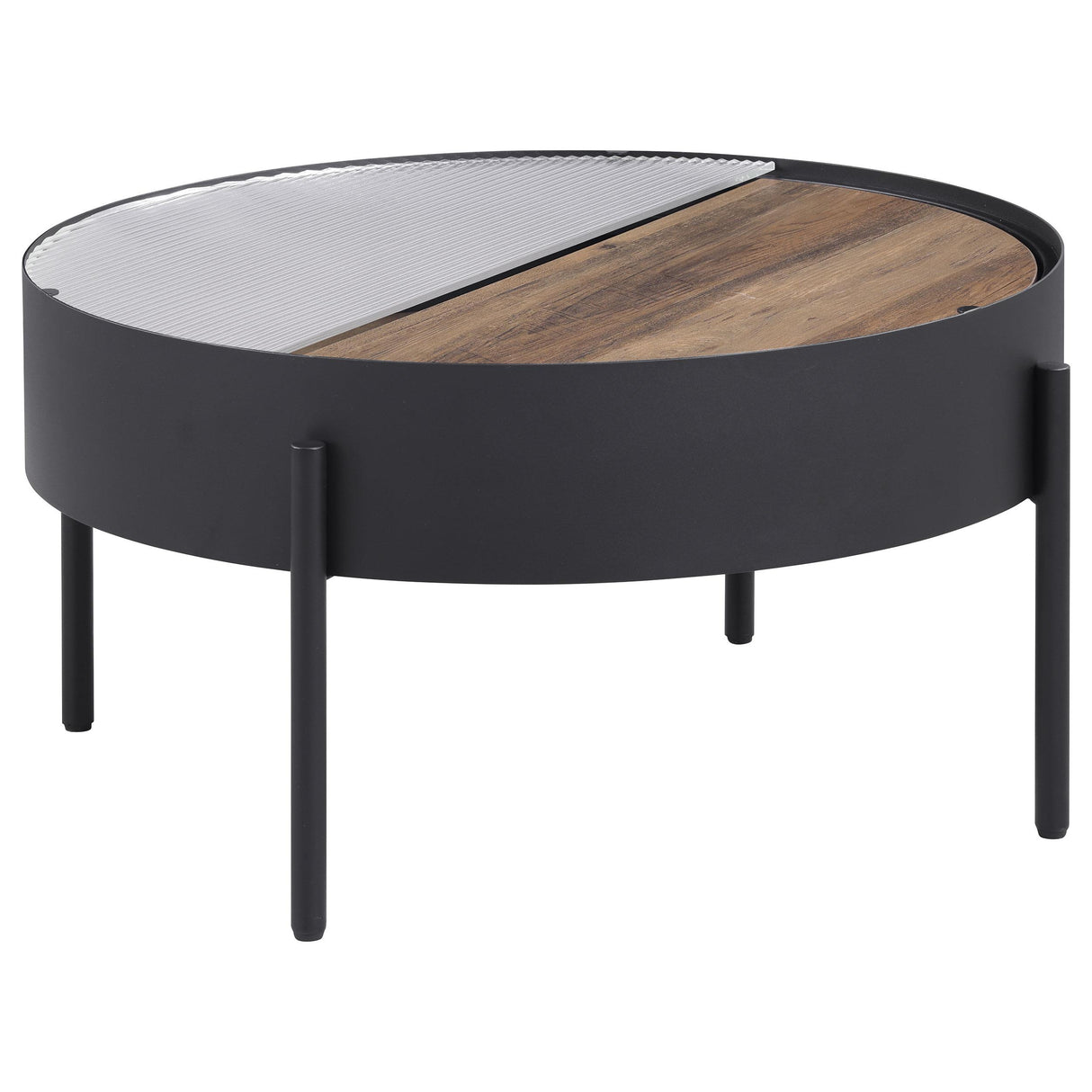 Ozella Sandy Black Round Coffee Table with Hidden Storage from Coaster - Luna Furniture
