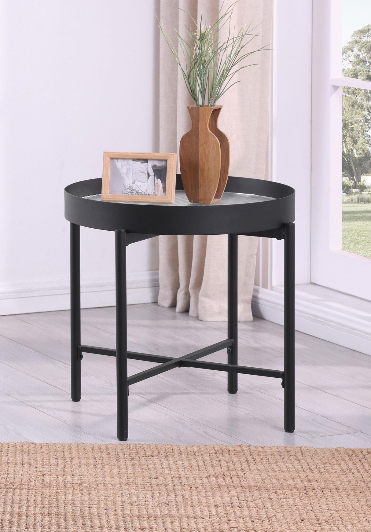 Ozella Sandy Black Round End Table with Recessed Top from Coaster - Luna Furniture