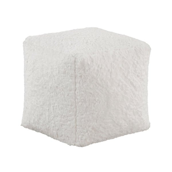 Easley Off-White Square Faux Fur Pouf