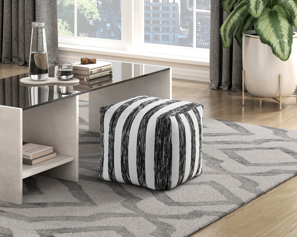 Easley Black/White Jacquard Pouf from Homelegance - Luna Furniture