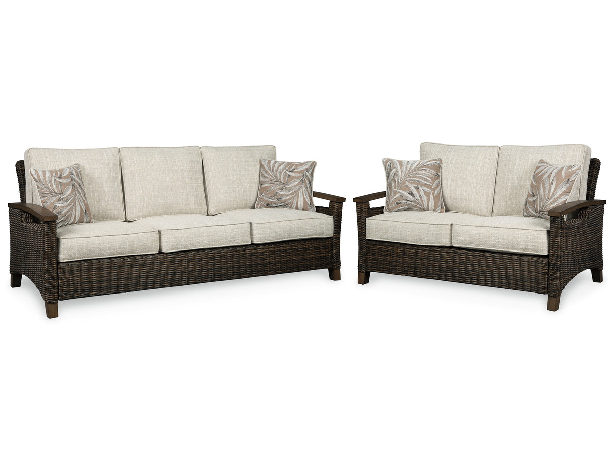 Paradise Trail Outdoor Sofa and Loveseat in Medium Brown from Ashley - Luna Furniture