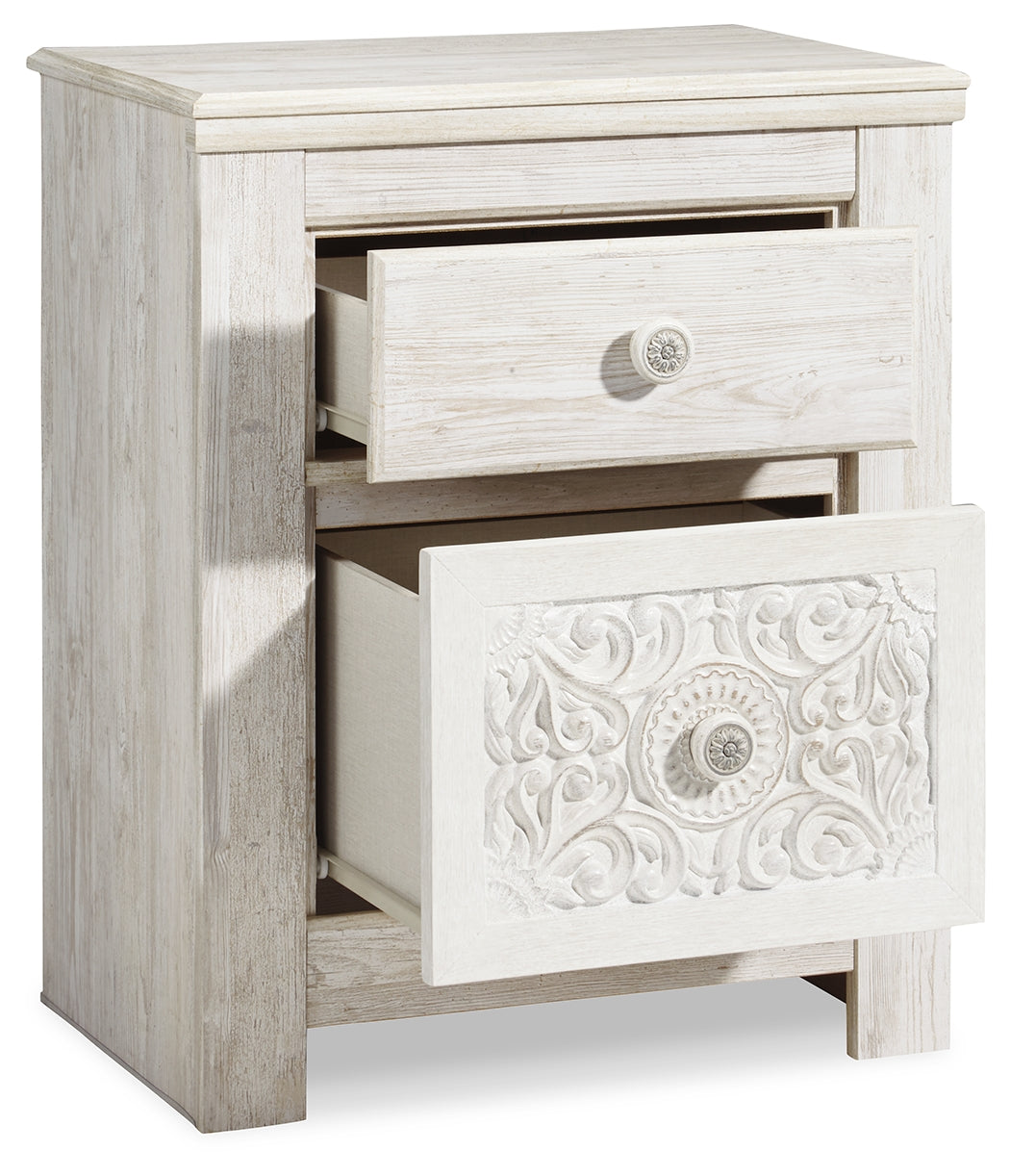 Paxberry Whitewash Queen Panel Bed and 2 Nightstands from Ashley - Luna Furniture