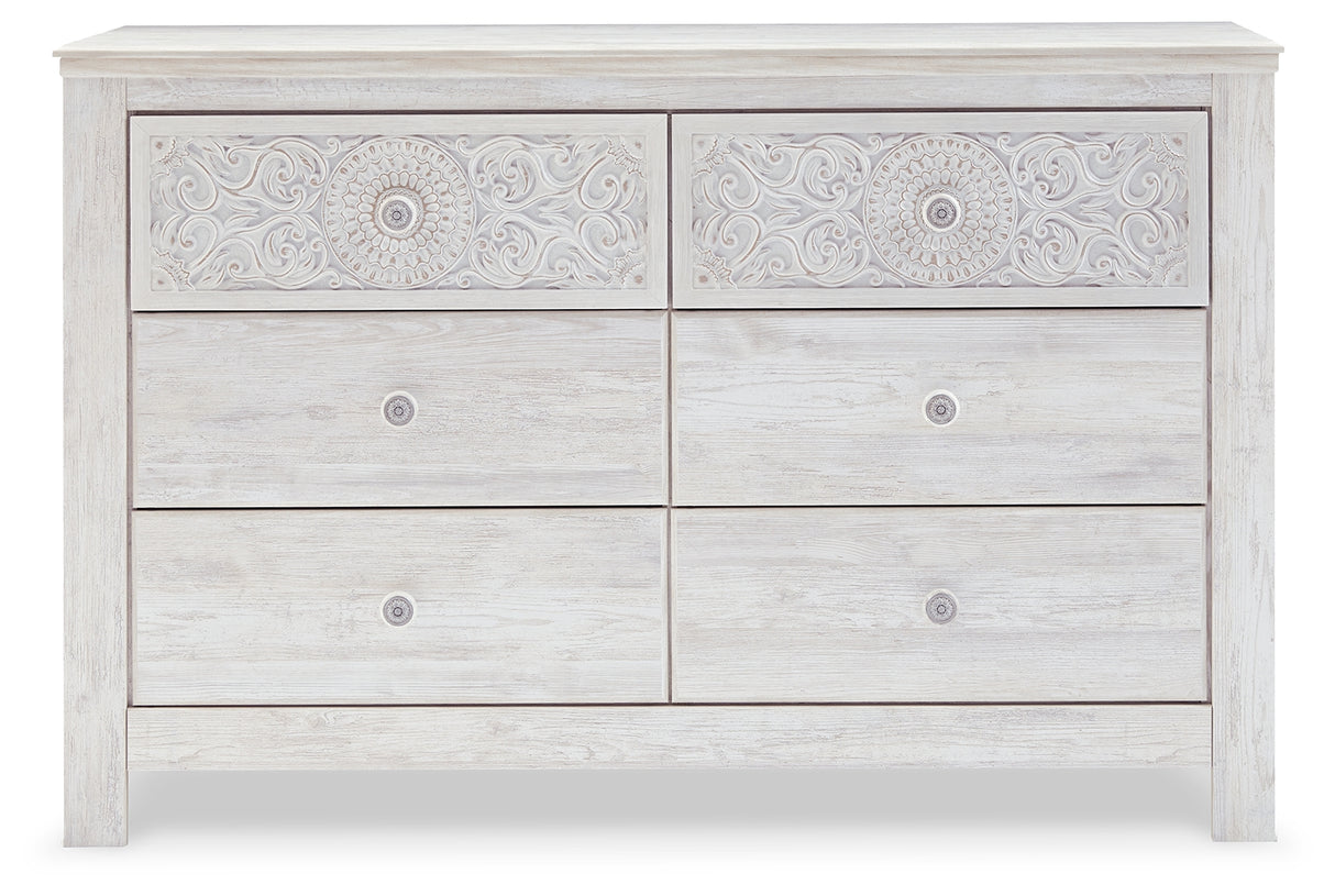 Paxberry Whitewash Queen Panel Bed, Dresser, 2 Chests and 2 Nightstands from Ashley - Luna Furniture