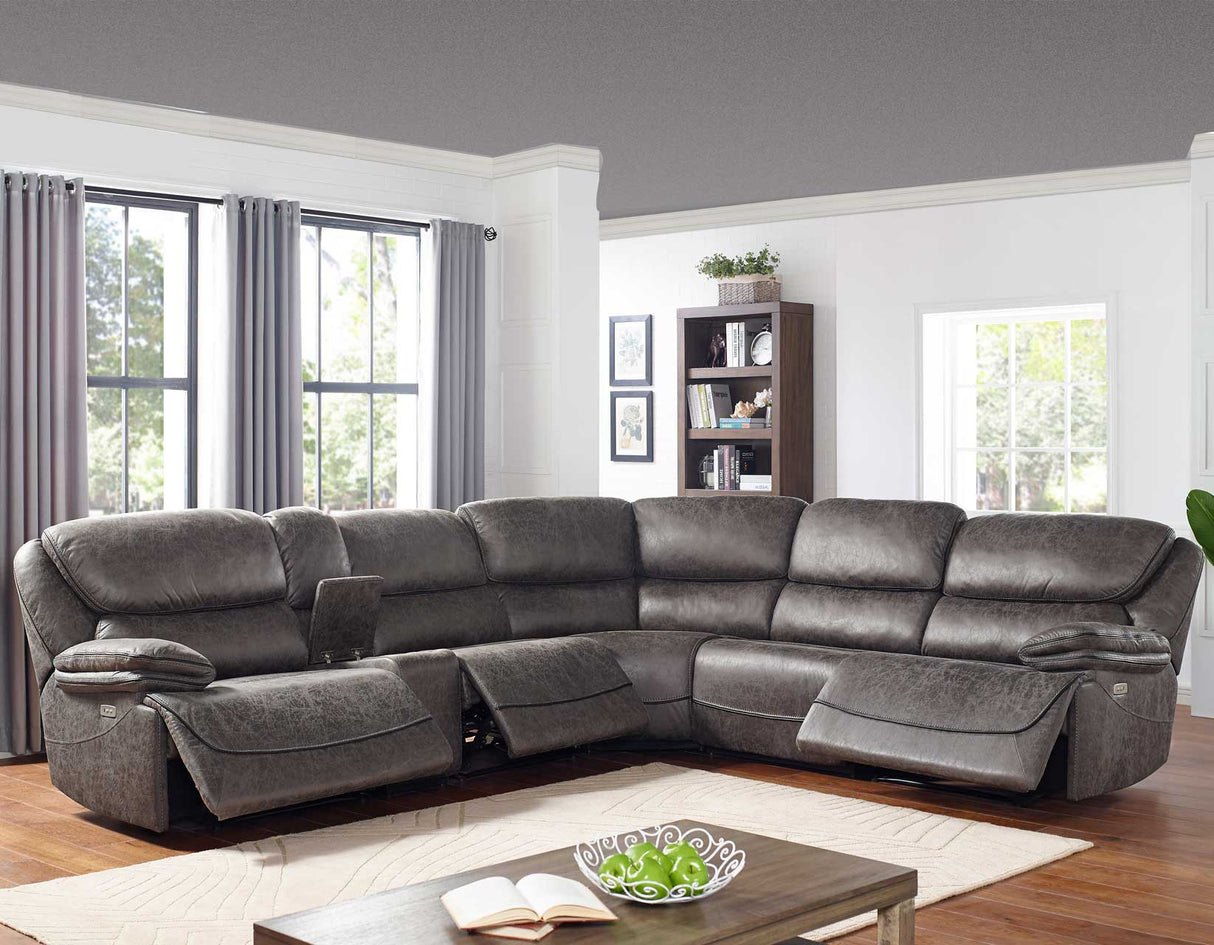 Plaza Smoked Gray 6-Piece Power Reclining Sectional from Steve Silver - Luna Furniture