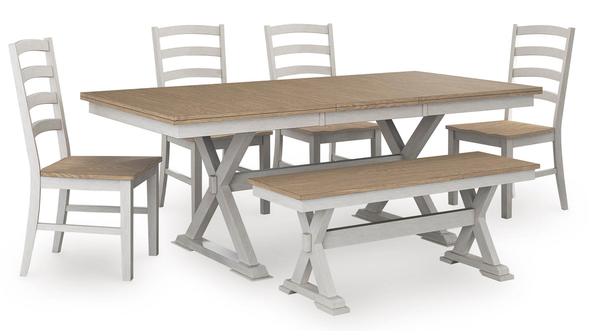 Purlaney Dining Table and 4 Chairs and Bench in Antique White/Natural from Ashley - Luna Furniture