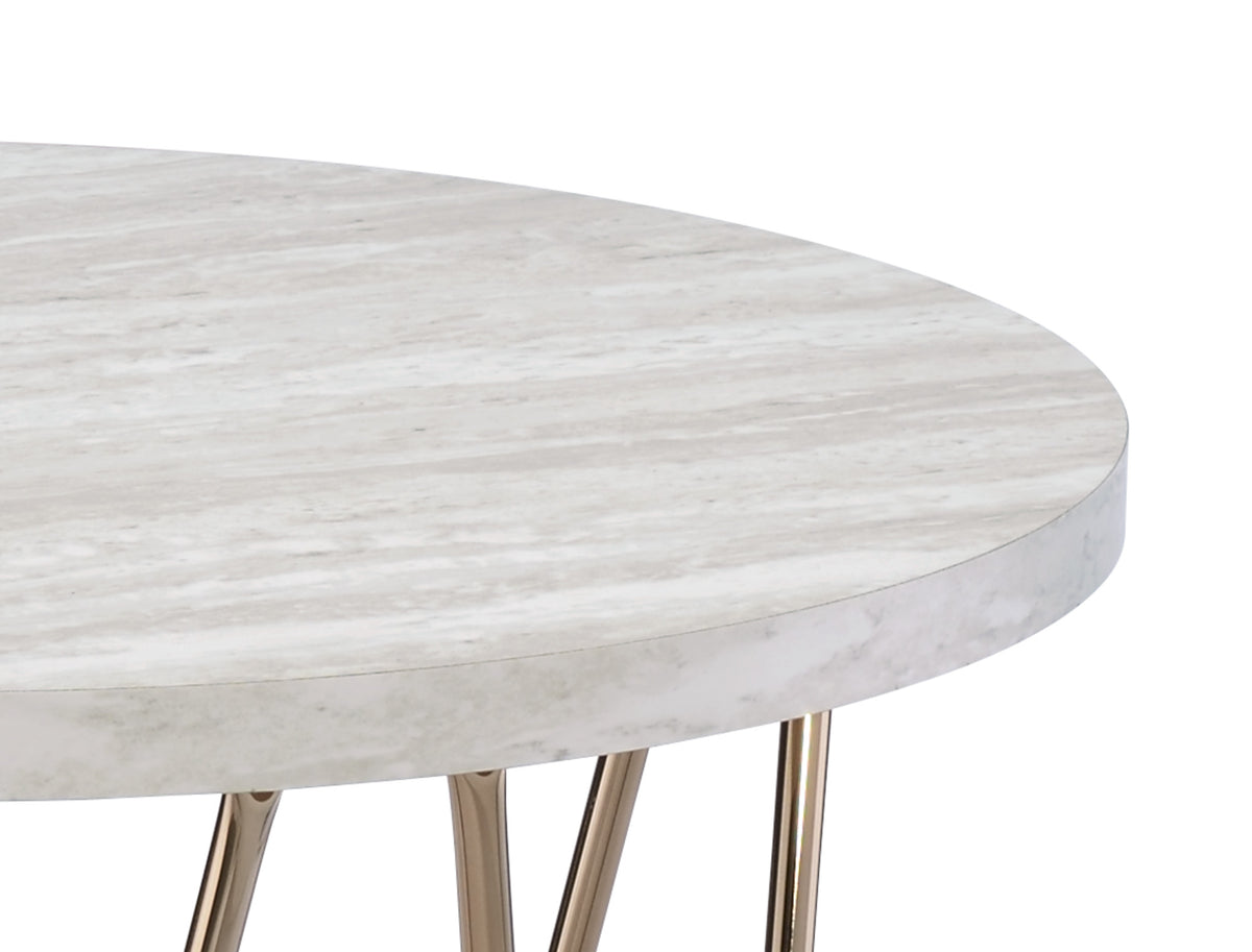 Rowyn Copper Metal Base Faux Marble Top End Table from Steve Silver - Luna Furniture
