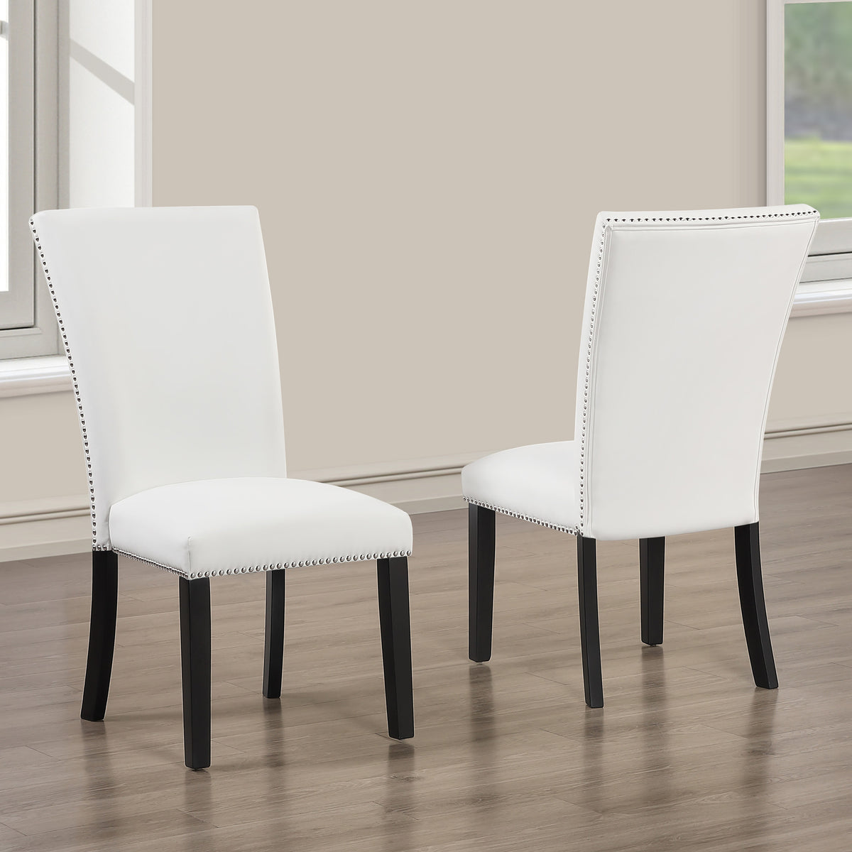 Artemis White/Black 7-Piece White Marble Dining Set with White Vegan Leather Chairs from Steve Silver - Luna Furniture
