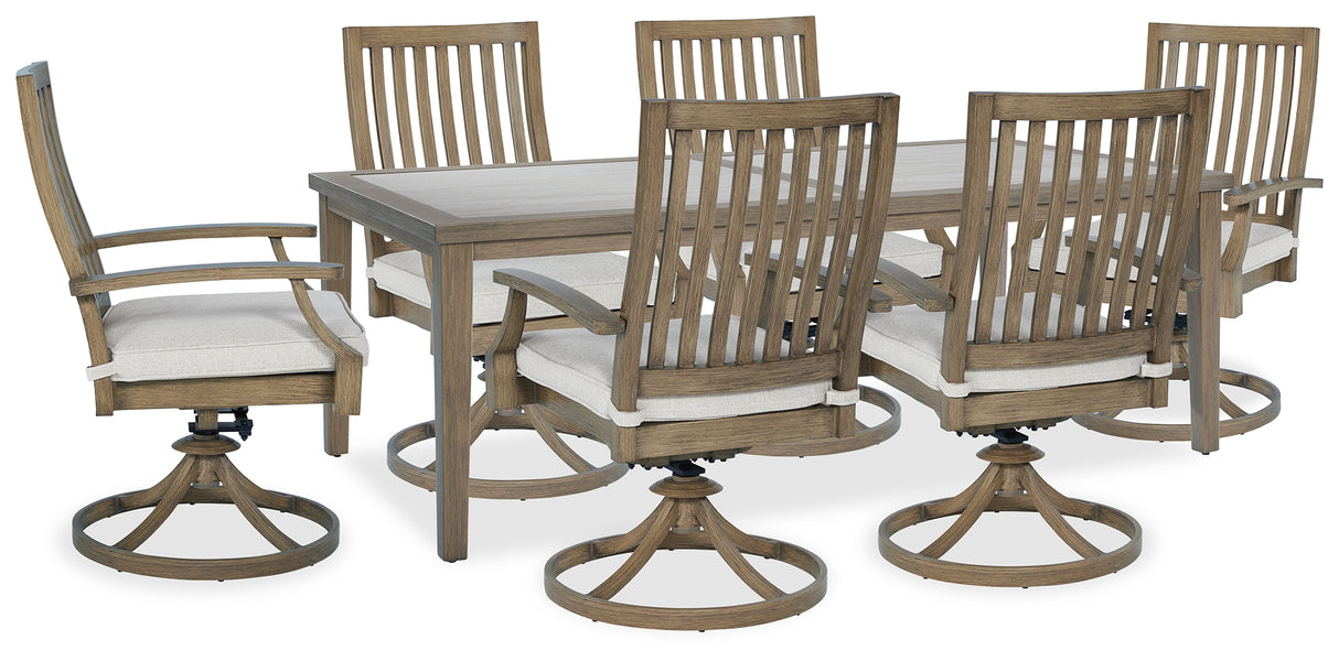 Rainier Ranch Outdoor Dining Table and 6 Chairs in Brown/Beige from Ashley - Luna Furniture