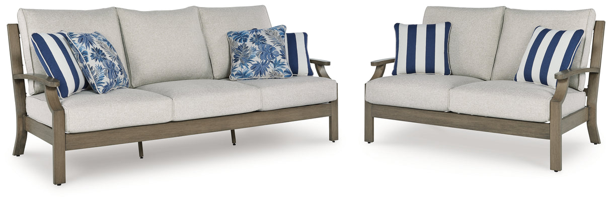 Rainier Ranch Outdoor Sofa and Loveseat in Brown/Beige from Ashley - Luna Furniture