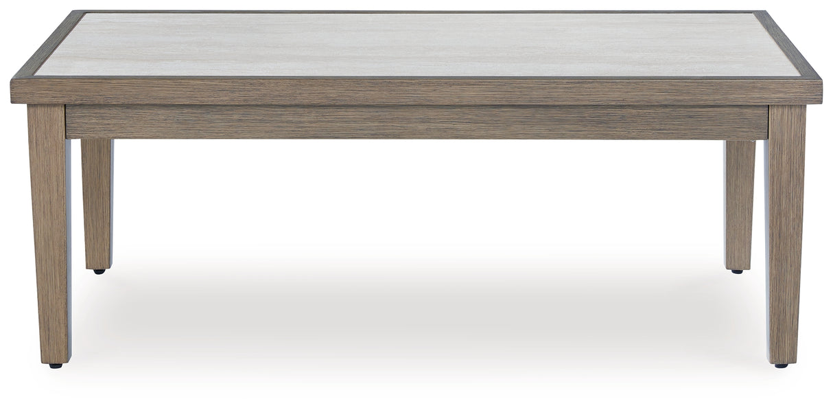 Rainier Ranch Outdoor Sofa and Loveseat with Coffee Table in Brown/Beige from Ashley Furniture - Luna Furniture
