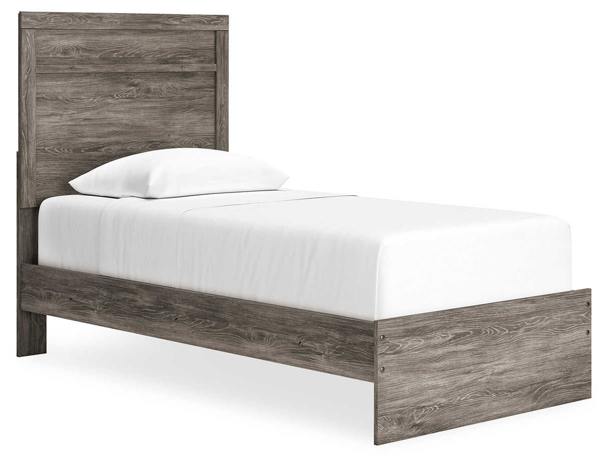 Ralinksi Twin Panel Bed with Mirrored Dresser and 2 Nightstands in Gray from Ashley - Luna Furniture