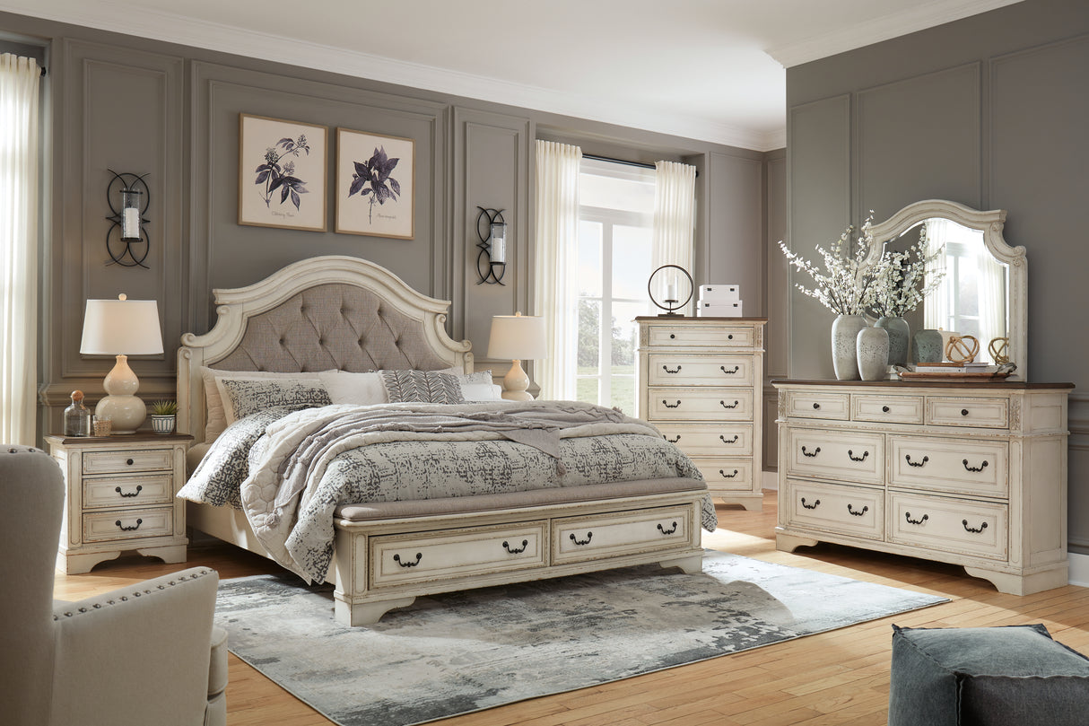 Realyn California King Upholstered Bed with Mirrored Dresser in Two-tone from Ashley - Luna Furniture