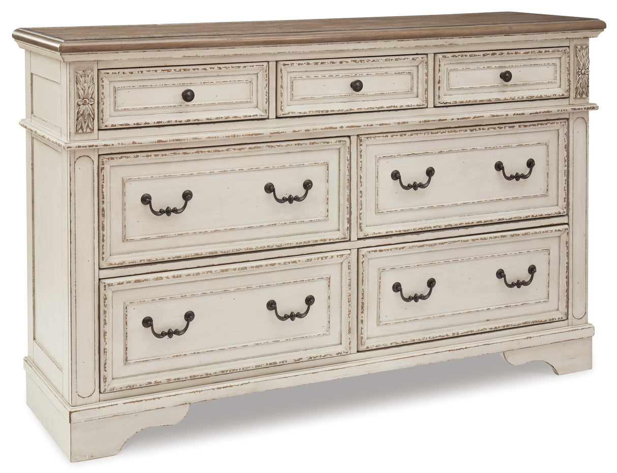 Realyn Chipped White California King Upholstered Panel Bed with Dresser from Ashley Furniture - Luna Furniture