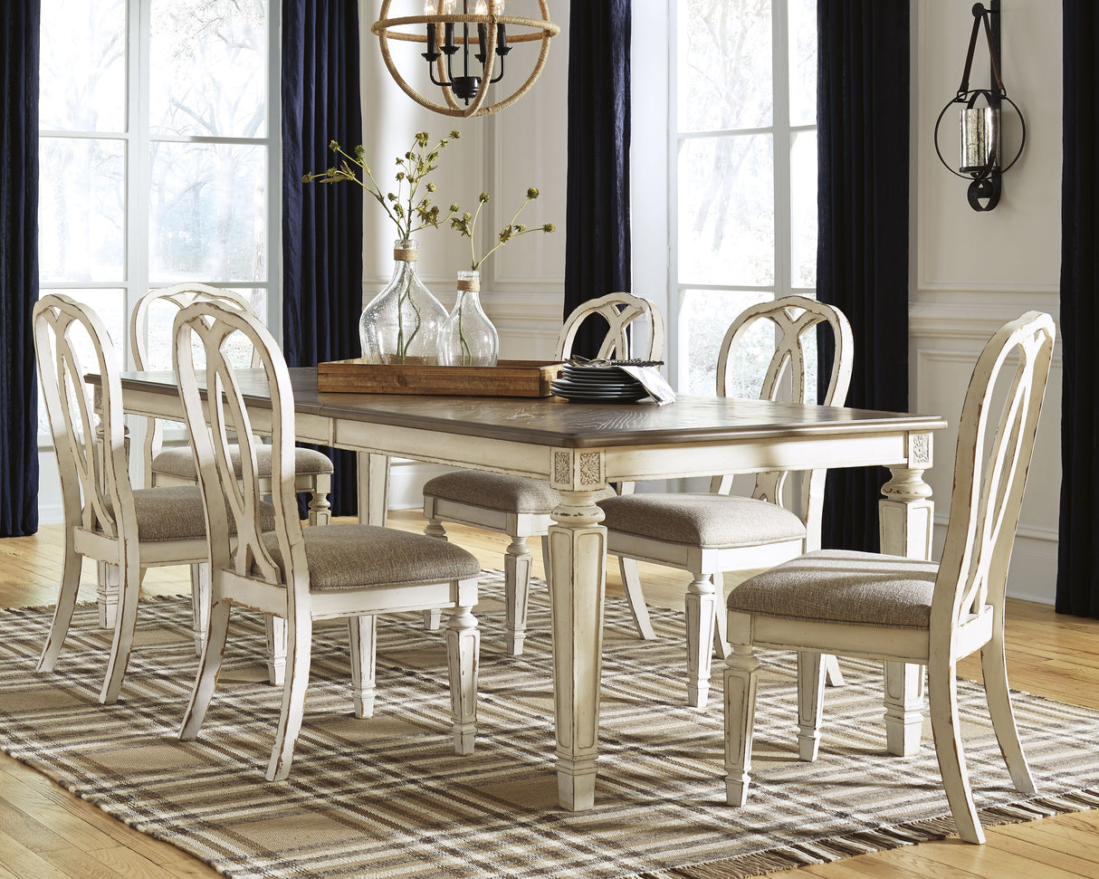 Realyn Chipped White Rectangular Extendable Dining Table and 6 Ribbon Back Chairs from Ashley Furniture - Luna Furniture