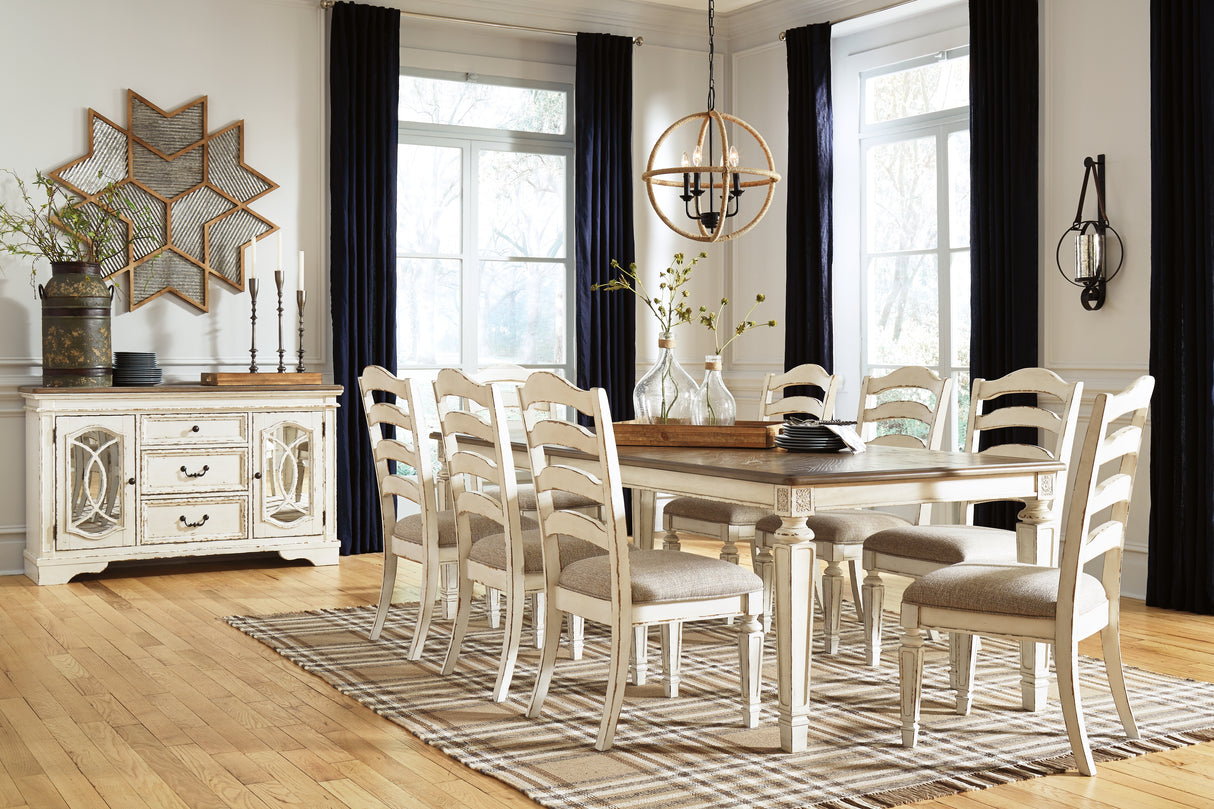 Realyn Dining Table and 8 Chairs in Chipped White from Ashley Furniture - Luna Furniture