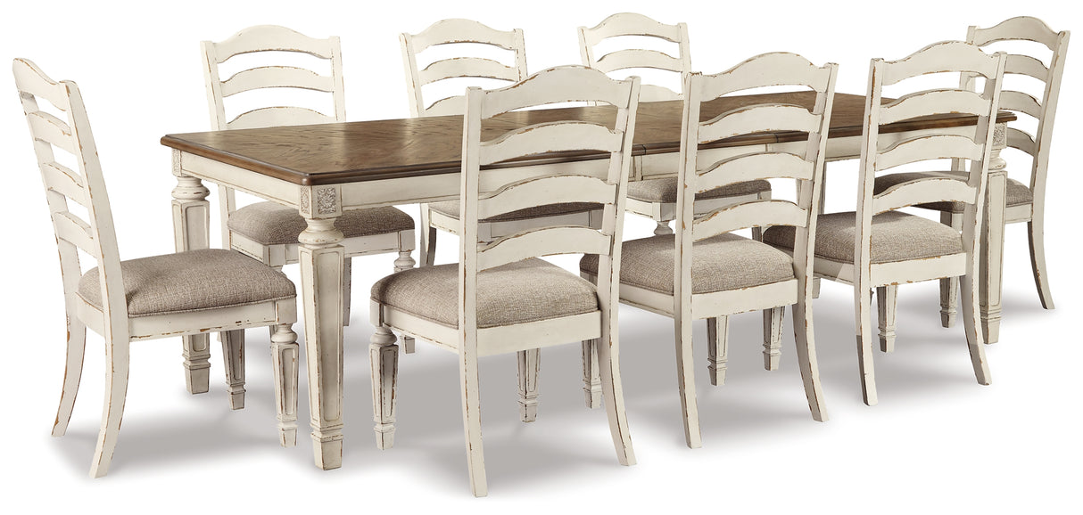 Realyn Dining Table and 8 Chairs in Chipped White from Ashley Furniture - Luna Furniture