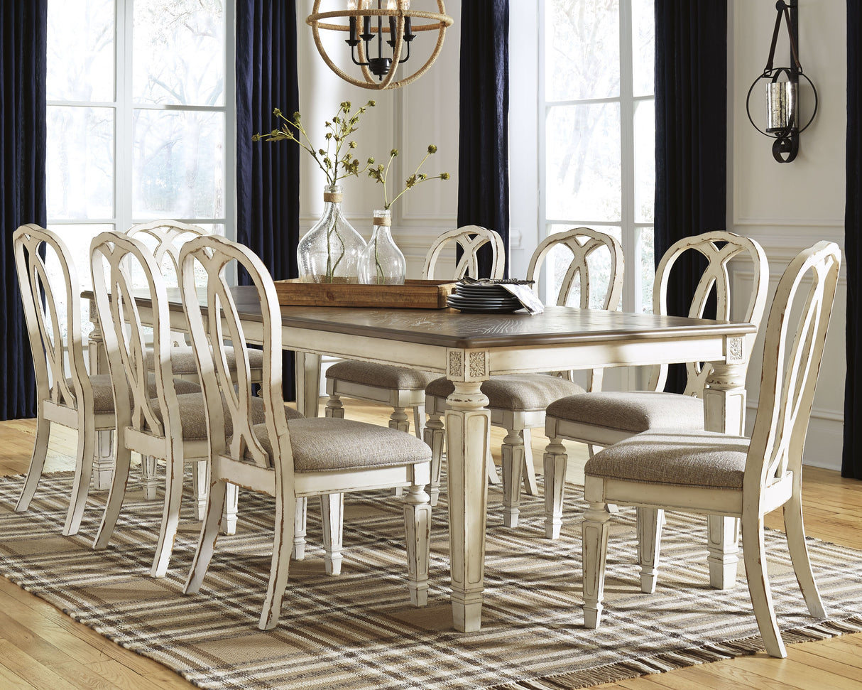 Realyn Dining Table and 8 Chairs in Chipped White from Ashley Furniture - Luna Furniture