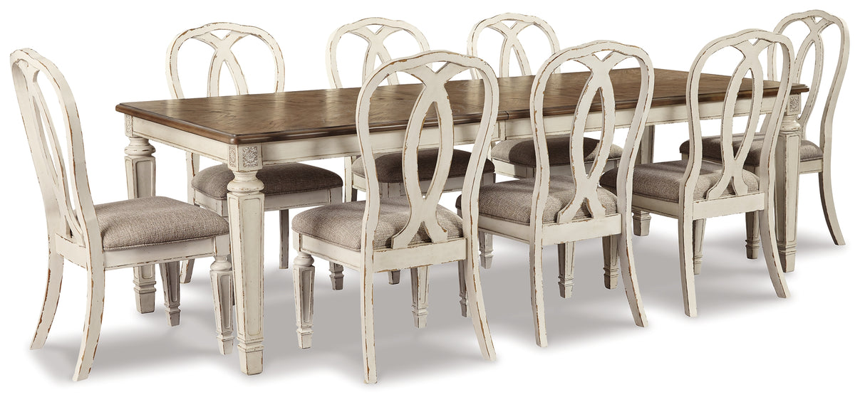 Realyn Dining Table and 8 Chairs in Chipped White from Ashley Furniture - Luna Furniture