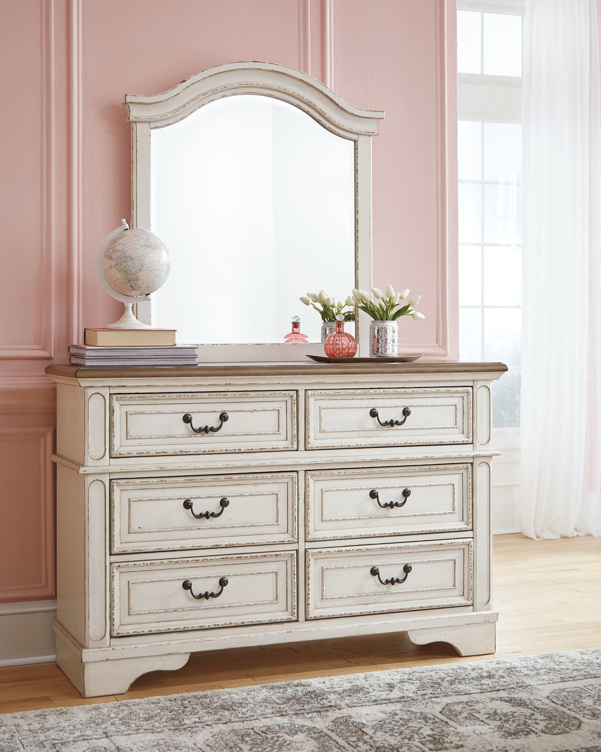 Realyn White Full Panel Bed with Mirrored Dresser in Chipped from Ashley Furniture - Luna Furniture