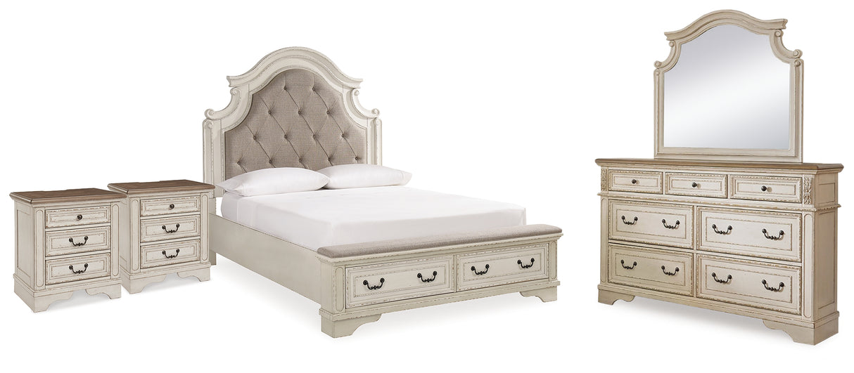 Realyn Queen Upholstered Bed with Mirrored Dresser and 2 Nightstands in Two-tone from Ashley - Luna Furniture