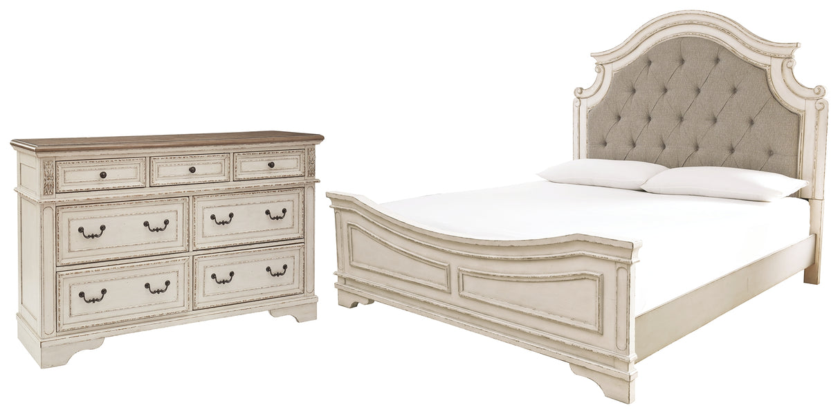 Realyn Queen Upholstered Panel Bed with Dresser in Chipped White from Ashley - Luna Furniture