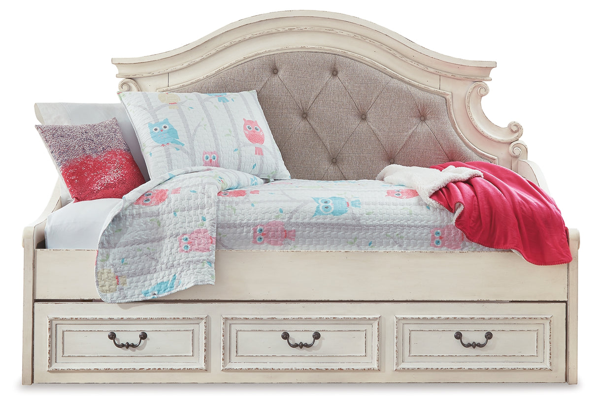 Realyn Twin Day Bed with Storage, Dresser, Mirror and Nightstand from Ashley - Luna Furniture