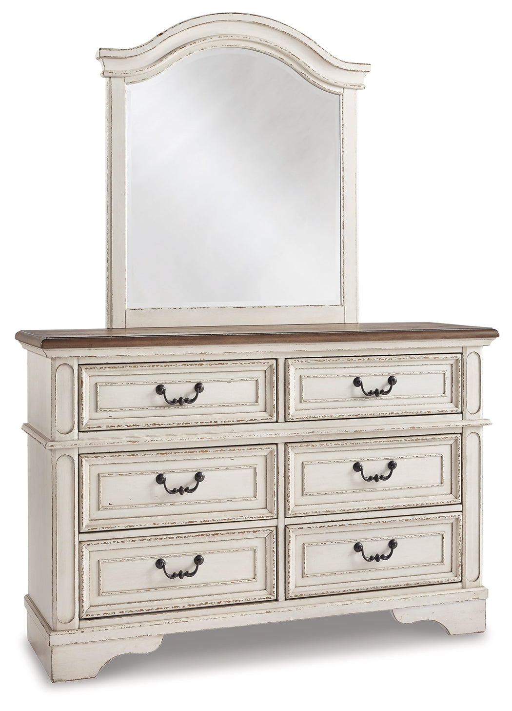 Realyn Two-tone Full Panel Bed, Dresser, Mirror, 3-Piece Vanity and Nightstand from Ashley - Luna Furniture