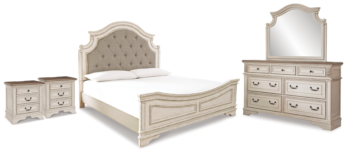 Realyn Two-tone King Panel Bed, Dresser, Mirror and 2 Nightstands from Ashley - Luna Furniture